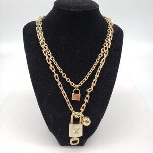 Authentic Louis Vuitton Lock & Key W/ Unbranded Stainless Steel Gold Heart Chain